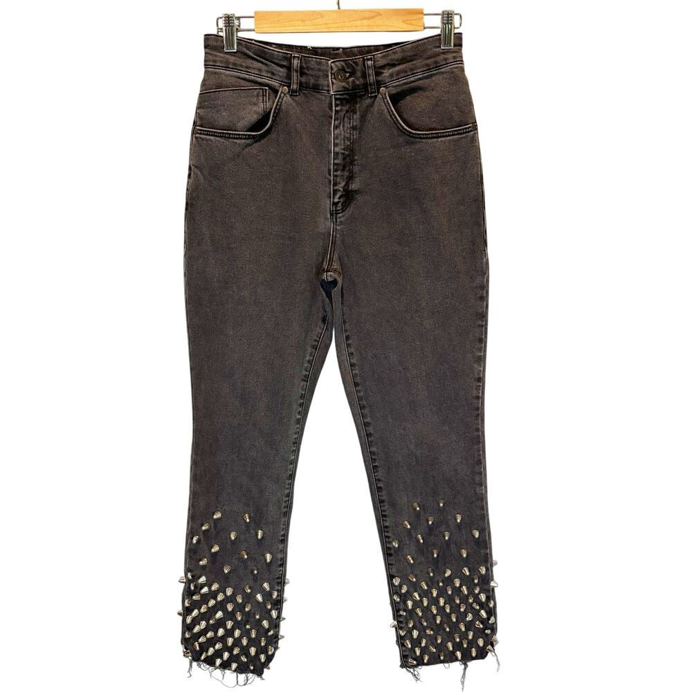The Ragged Priest Washed Black Slim Leg Jeans with Metal Stud Details - size 28